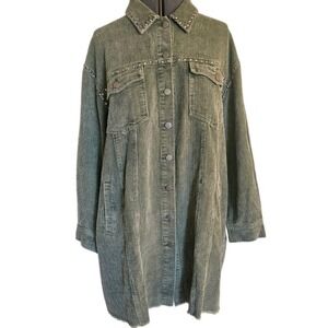 Fringe Corduroy Shacket Medium Long‎  Green By Blue B Collection Rock Cowgirl